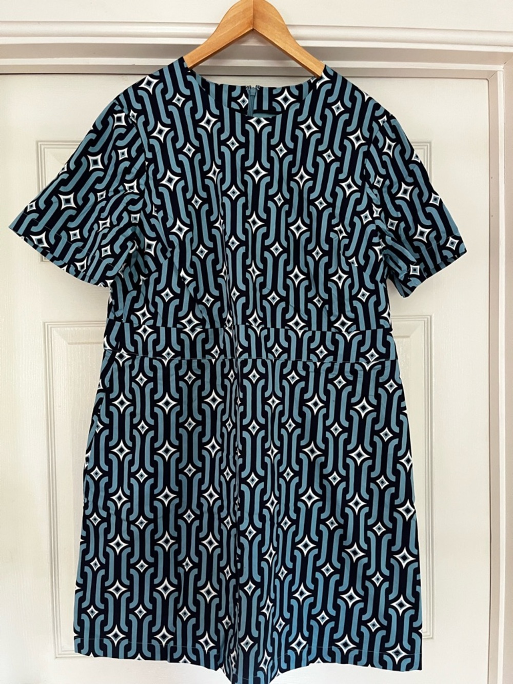 Boden Blue Geometric Short-Sleeve Mini Dress